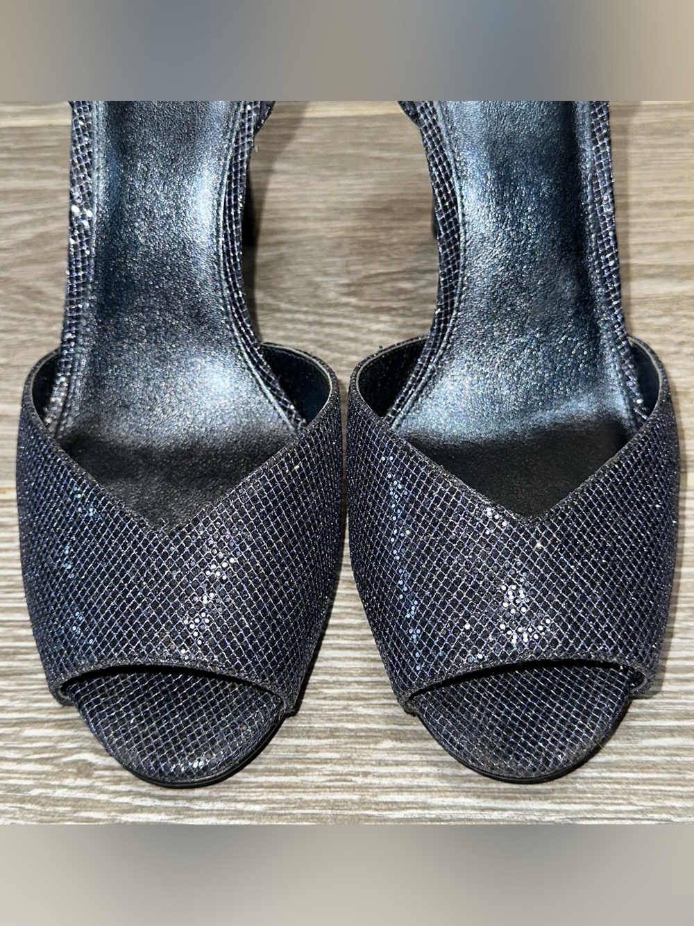 Michael Kors Cambria Open Toe Ankle Strap Metallic Heels Navy Womens 10M Glitter - Picture 6 of 10